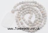 GMN5119 Hand-knotted 8mm, 10mm matte white crazy agate 108 beads mala necklace with pendant