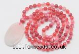 GMN5151 Hand-knotted 8mm, 10mm red banded agate 108 beads mala necklace with pendant