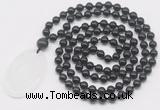 GMN5159 Hand-knotted 8mm, 10mm black agate 108 beads mala necklace with pendant