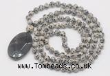 GMN5165 Hand-knotted 8mm, 10mm dalmatian jasper 108 beads mala necklace with pendant