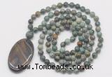 GMN5173 Hand-knotted 8mm, 10mm African turquoise 108 beads mala necklace with pendant