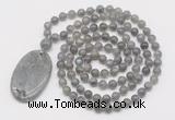GMN5179 Hand-knotted 8mm, 10mm labradorite 108 beads mala necklace with pendant