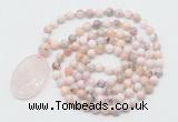 GMN5186 Hand-knotted 8mm, 10mm natural pink opal 108 beads mala necklace with pendant