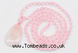 GMN5197 Hand-knotted 8mm, 10mm rose quartz 108 beads mala necklace with pendant