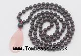 GMN5200 Hand-knotted 8mm, 10mm garnet 108 beads mala necklace with pendant