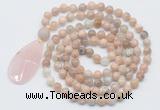GMN5204 Hand-knotted 8mm, 10mm sunstone 108 beads mala necklace with pendant