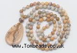 GMN5208 Hand-knotted 8mm, 10mm yellow crazy agate 108 beads mala necklace with pendant