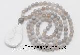 GMN5212 Hand-knotted 8mm, 10mm grey banded agate 108 beads mala necklace with pendant