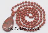 GMN5220 Hand-knotted 8mm, 10mm red jasper 108 beads mala necklace with pendant