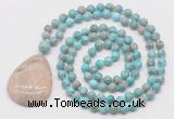 GMN5229 Hand-knotted 8mm, 10mm sea sediment jasper 108 beads mala necklace with pendant