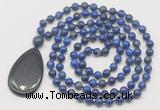 GMN5232 Hand-knotted 8mm, 10mm lapis lazuli 108 beads mala necklace with pendant