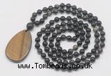 GMN5236 Hand-knotted 8mm, 10mm golden obsidian 108 beads mala necklace with pendant