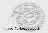 GMN5241 Hand-knotted 8mm, 10mm white howlite 108 beads mala necklace with pendant