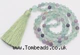 GMN5600 Hand-knotted 6mm matte fluorite 108 beads mala necklaces with tassel