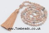 GMN5601 Hand-knotted 6mm matte sunstone 108 beads mala necklaces with tassel