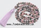 GMN5602 Hand-knotted 6mm matte rhodonite 108 beads mala necklaces with tassel