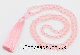 GMN5605 Hand-knotted 6mm matte rose quartz 108 beads mala necklaces with tassel