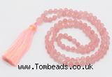GMN5606 Hand-knotted 6mm matte cherry quartz 108 beads mala necklaces with tassel