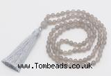 GMN5610 Hand-knotted 6mm matte grey agate 108 beads mala necklaces with tassel