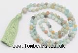 GMN5611 Hand-knotted 6mm matte amazonite 108 beads mala necklaces with tassel