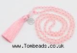 GMN5705 Hand-knotted 6mm matte rose quartz 108 beads mala necklaces with tassel & charm