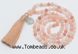 GMN5708 Hand-knotted 6mm matte pink aventurine 108 beads mala necklaces with tassel & charm