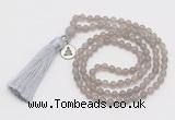 GMN5710 Hand-knotted 6mm matte grey agate 108 beads mala necklaces with tassel & charm