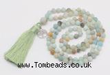 GMN5711 Hand-knotted 6mm matte amazonite 108 beads mala necklaces with tassel & charm