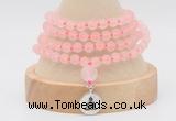 GMN5800 Hand-knotted 6mm matter rose quartz 108 beads mala necklaces with charm