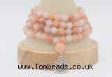 GMN5803 Hand-knotted 6mm matter pink aventurine 108 beads mala necklaces with charm