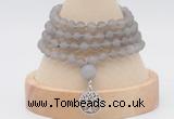 GMN5806 Hand-knotted 6mm matter grey agate 108 beads mala necklaces with charm