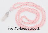 GMN5900 Hand-knotted 6mm matte rose quartz 108 beads mala necklaces with pendant