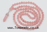 GMN5901 Hand-knotted 6mm matte cherry quartz 108 beads mala necklaces with pendant