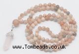 GMN5904 Hand-knotted 6mm matte sunstone 108 beads mala necklaces with pendant