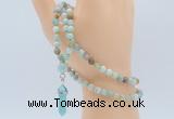 GMN5910 Hand-knotted 6mm matte amazonite 108 beads mala necklaces with pendant