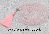 GMN600 Hand-knotted 8mm, 10mm rose quartz 108 beads mala necklaces with tassel