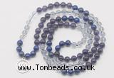 GMN6000 Knotted 8mm, 10mm amethyst, white crystal & lapis lazuli 108 beads mala necklace with charm