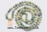 GMN6029 Knotted 8mm, 10mm Australia chrysoprase 108 beads mala necklace with charm