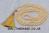 GMN603 Hand-knotted 8mm, 10mm honey jade 108 beads mala necklaces with tassel