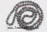 GMN6031 Knotted 8mm, 10mm grey opal 108 beads mala necklace with charm