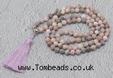 GMN605 Hand-knotted 8mm, 10mm pink zebra jasper 108 beads mala necklaces with tassel