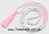 GMN6102 Knotted 8mm, 10mm rose quartz & white howlite 108 beads mala necklace with tassel