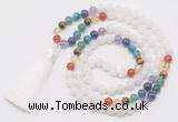 GMN6119 Knotted 7 Chakra 8mm, 10mm white jade 108 beads mala necklace with tassel