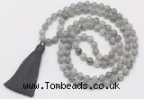 GMN6132 Knotted 8mm, 10mm labradorite 108 beads mala necklace with tassel