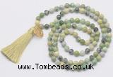 GMN6229 Knotted 8mm, 10mm Australia chrysoprase 108 beads mala necklace with tassel & charm