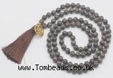 GMN6233 Knotted 8mm, 10mm rainbow labradorite 108 beads mala necklace with tassel & charm