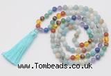 GMN6239 Knotted 7 Chakra 8mm, 10mm amazonite 108 beads mala necklace with tassel