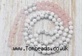 GMN6402 Hand-knotted 8mm, 10mm rose quartz & white howlite 108 beads mala necklaces