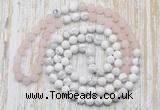 GMN6403 Hand-knotted 8mm, 10mm rose quartz & white howlite 108 beads mala necklaces