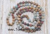 GMN6406 Hand-knotted 8mm, 10mm matte mixed amazonite & jasper 108 beads mala necklaces